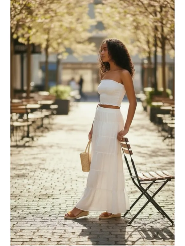 Women's LEAU White Reverie Ruffle Two Piece Skirt Set M - Image 3