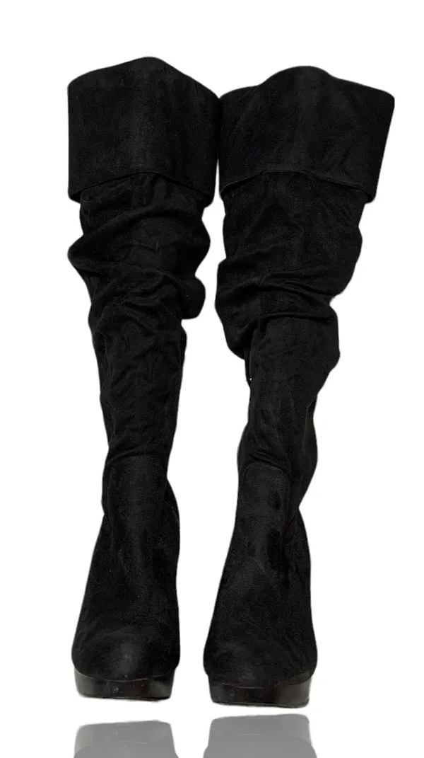 Black Knee High Heel Boots Size 7.5 - Image 3