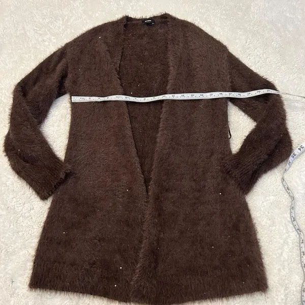 Express Womens Chocolate Brown Chic Soft Cardigan S Busniess *Missing Belt - Image 4