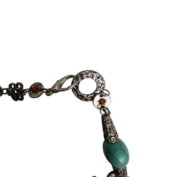 Silver Tone Faux Turquoise Red Floral Metal Boho Bohemian Chain Belt One Size - Image 2