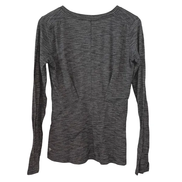 Lululemon Long Sleeve V‎ Neck Top Thumb Hole Heathered Gray AthleticSize 6 - Image 3