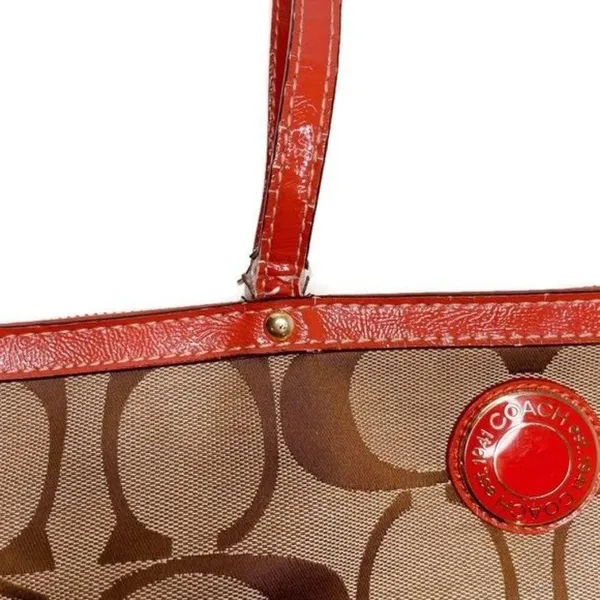 Vintage classic c coach brown and orange purse shoulder tote bag cloth - Image 9