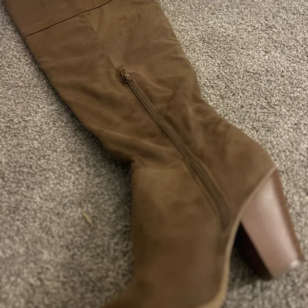 Brown Faux Suede Wide Calf Over Knee-High Women's Boots - Image 4