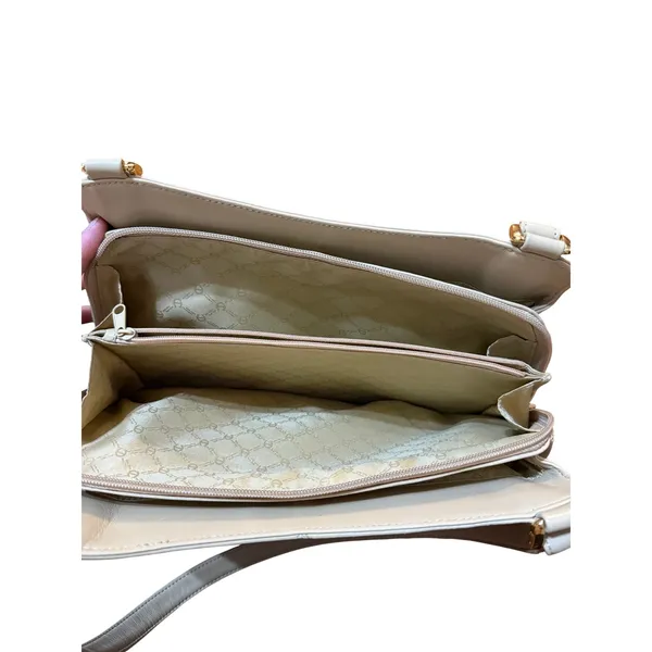Etienne Aigner Cream Leather Shoulder Bag Gold Hardware Triple Compartment Purse - Image 11