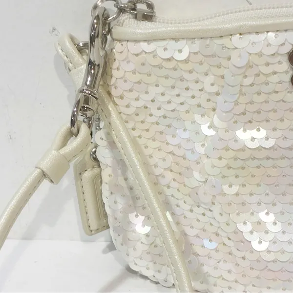 COACH 45395 Audrey Sequins Small Wristlet Pouch Purse Wallet Ivory - Image 3