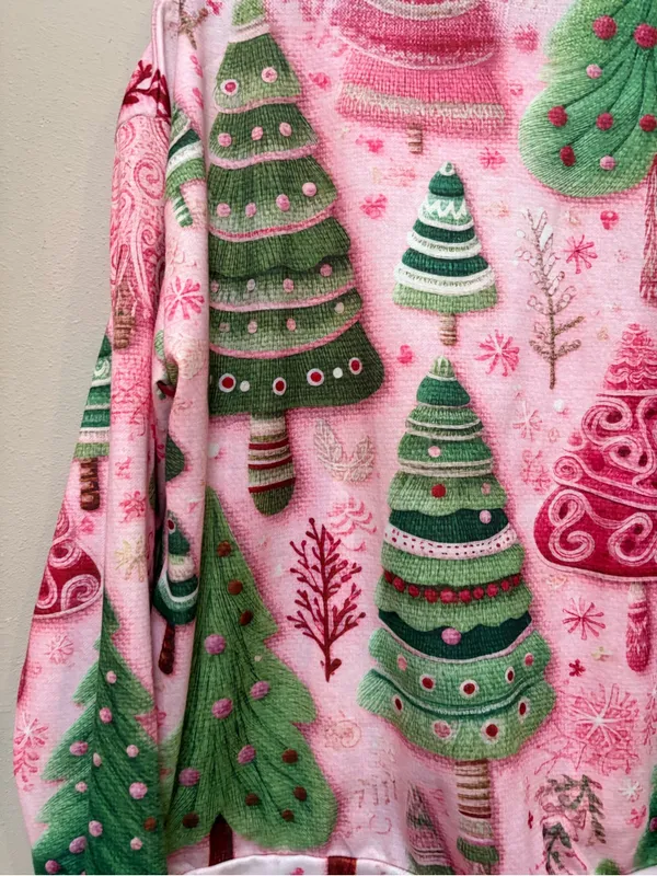 Pink Christmas Tree Sweatshirt XL Whimsical Girly Holiday Maximalist - Image 8