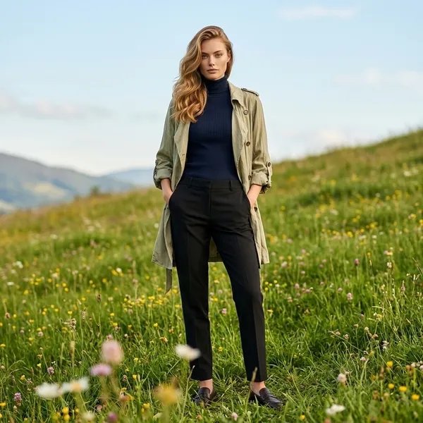 PNLP Sage Green Double Breasted Tie Waist Roll‎ Tab Sleeve Trench Lightweight - Image 2