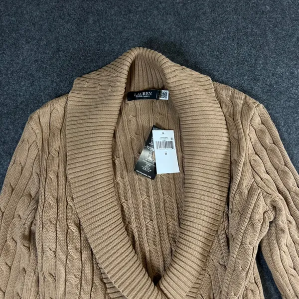 Lauren Ralph Lauren Camel Cable Knit Buckle Cardigan Sweater NWT Medium Designer - Image 10