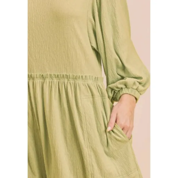 Aemi + Co Olive Green Frill Long‎ Sleeve Romper Relaxed Fit Pockets Size S - Image 3