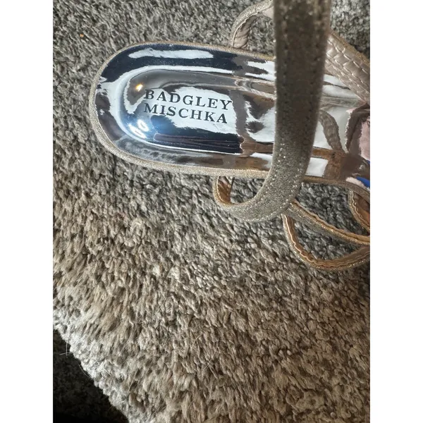 Badgley Mischka‎ Gold/Rose Gold Embellished Strappy 3" Heels Size 5 - Image 3