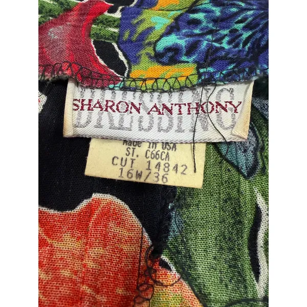 Vintage Sharon Anthony Black Floral Drop Waist Dress Made‎ in USA 16W 80s - Image 3