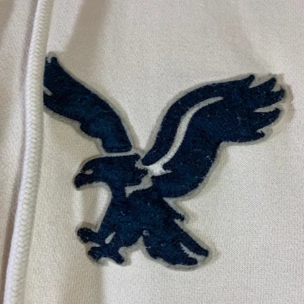 American Eagle Y2K Cream Sherpa Lined Zip Hoodie Athletic Fit‎ Large Eagle Logo - Image 4