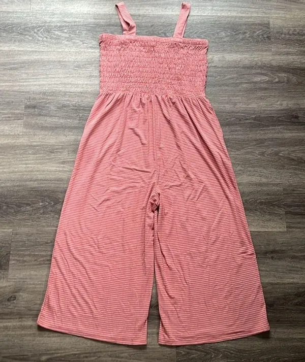 Zenana Smocked Top Jumpsuit Size 2X Womens casual stripped Cropped Wide Leg - Image 3