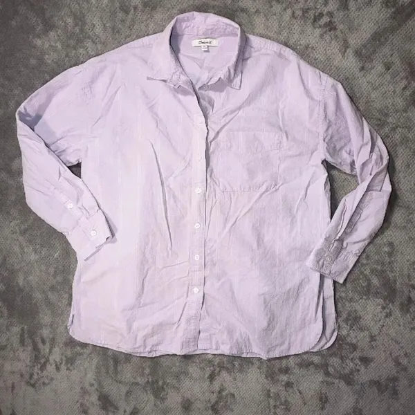 Madewell XS Lavender Button Down Long Sleeve Striped Pocket Shirt 100% Cotton #1 - Image 3