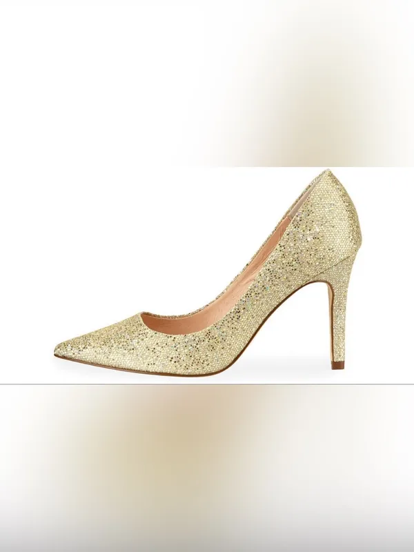 New! ADRIANNA PAPELL Platino Gold Pumps Size 8 Pointed Toe Heels Gold Sparkle - Image 2