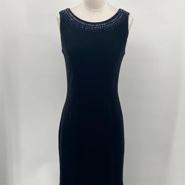 Vintage Y2k Velvet Gown Sleeveless Beaded Bateau Neck Mesh Godets Black Womens 4 - Image 4