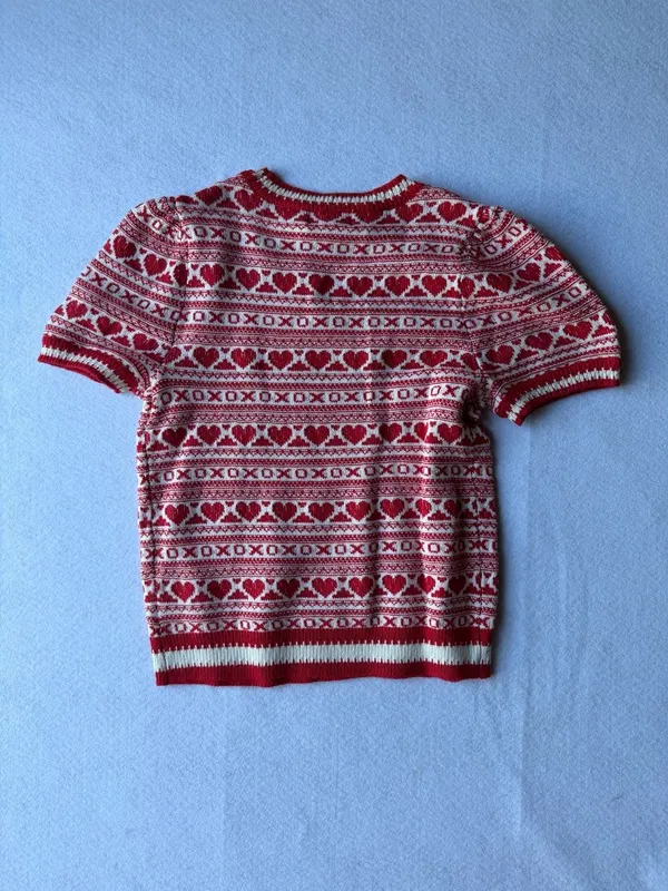 Marled Short Sleeve Heart and XO Pattern Knit Sweater - Image 3