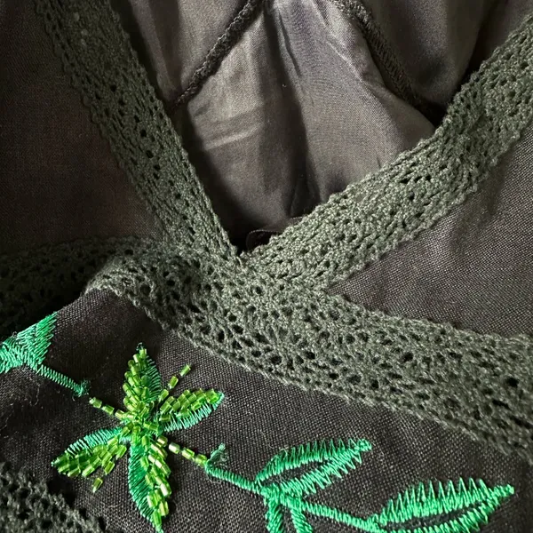 Vintage Sue Wong Linen Midi Dress Beaded Embroidery Summer Party Vacation - Image 9