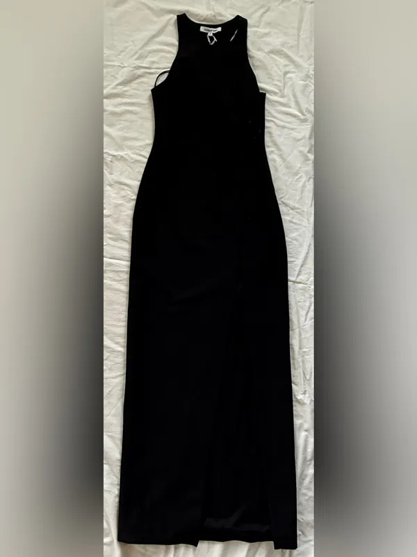 Elizabeth and James Black Maxi Column‎ Dress Lace-Up Side Slit Size 4 - Image 3