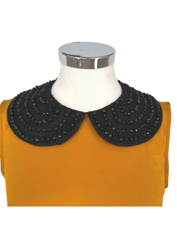 ASOS 60s Retro Mod Shift Dress Beaded Peter Pan Collar Mustard Yellow Size 8 - Image 3