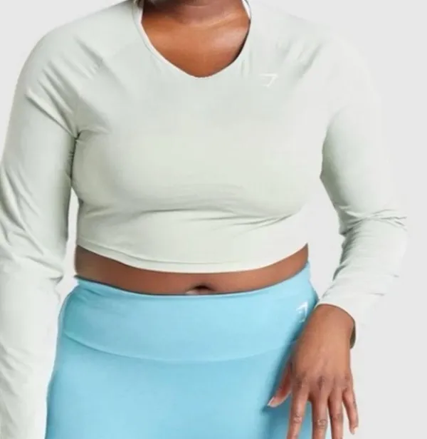 Gymshark Training Long Sleeve Crop Top light green xs gym - Image 4