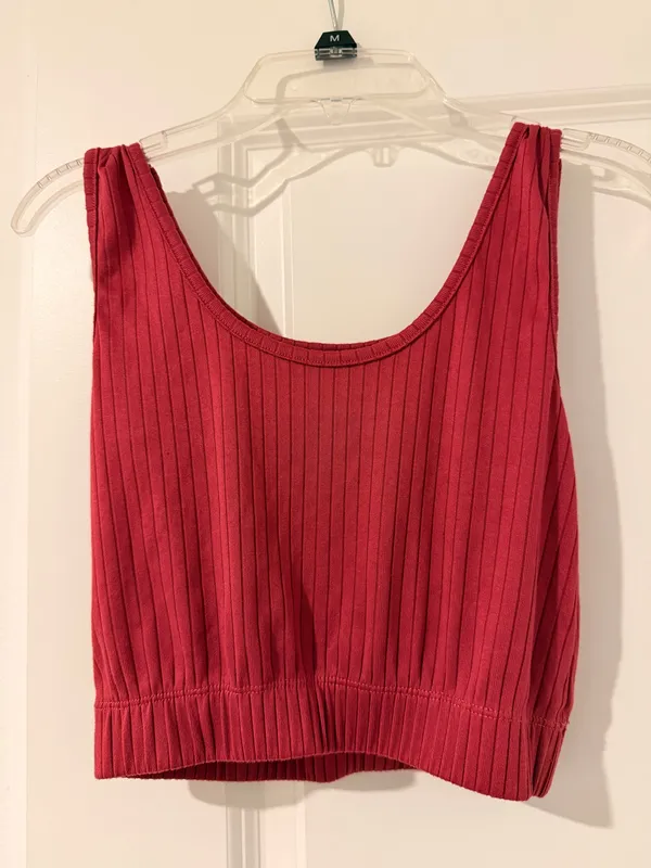 New Mix Ribbed Crop Tank and Drawstring Shorts Set in Red - Image 2