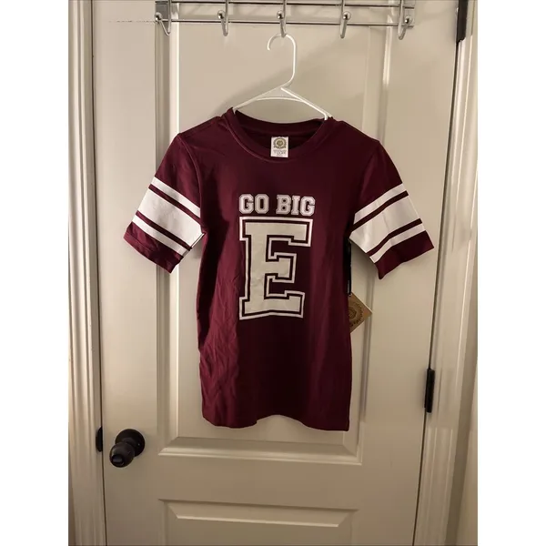 School House "Go Big E" Jersey Style T-Shirt Women's Juniors Size S Maroon White - Image 2
