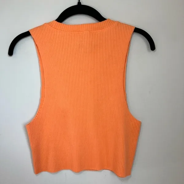 Aerie Ribbed Raw Edge Cropped Tank Top Shirt Orange Sleeveless Stretch Basic XL - Image 5