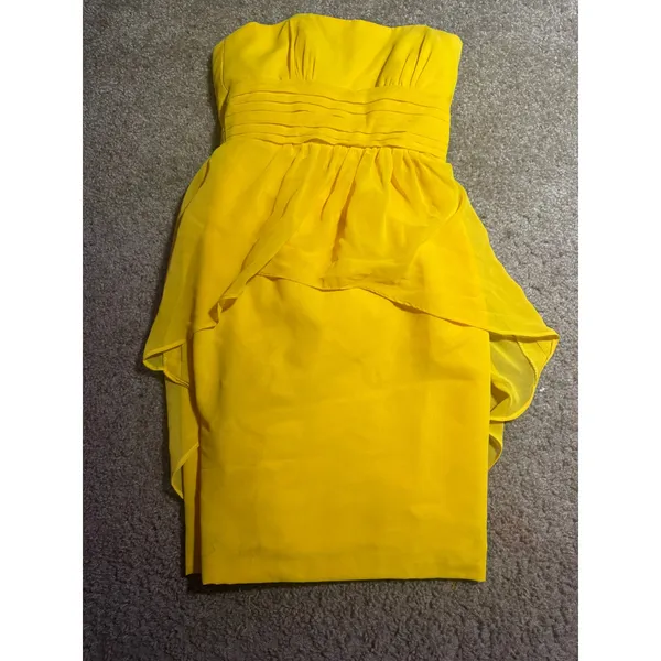 Alfred Angelo Yellow Strapless Sweetheart‎ Chiffon Cocktail Bridesmaid Dress 0 - Image 2