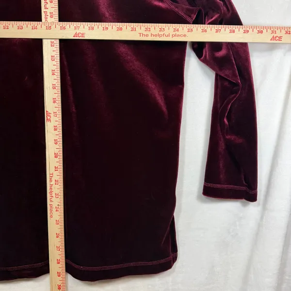 Vintage‎ Honors L Burgundy Velvet Button Down Shirt Y2K Soft Vamp Retro Lounge - Image 6