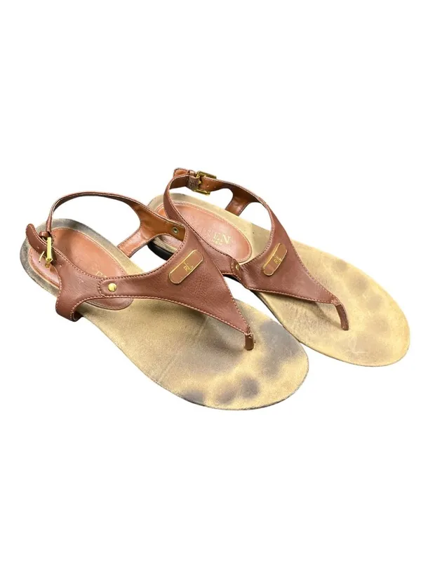 Ralph Lauren Lauren Kacy womens brown faux leather thong sandals sz 7.5B SK10663 - Image 11