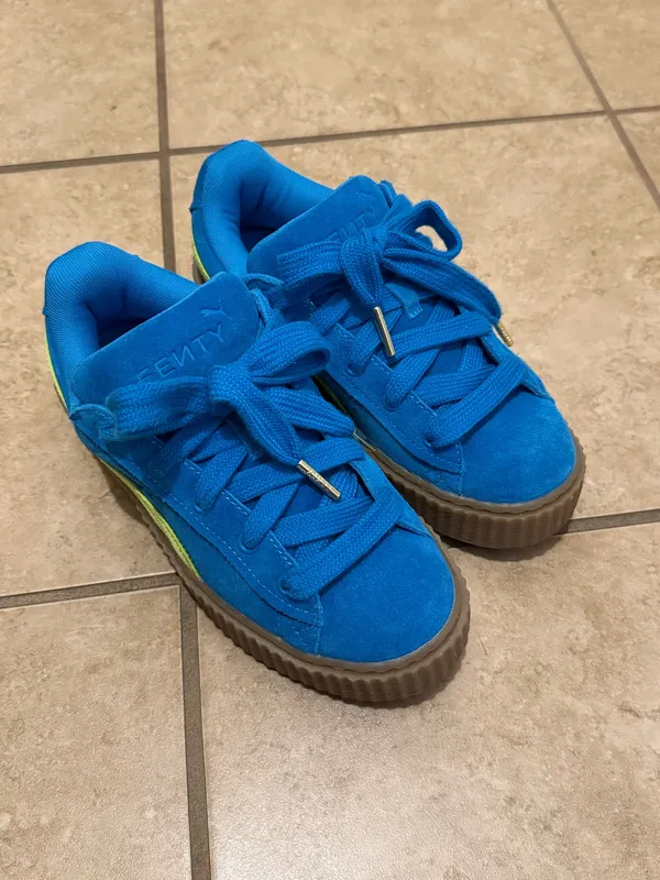 Cobalt Blue Fenty x Puma sneakers with neon yellow accents (discontinued) - Image 2