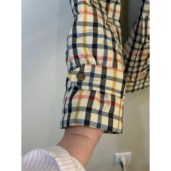 Talbots Quilted Blue‎ Pink Yellow Plaid Check Jacket Coat Zip Size XS Preppy - Image 8