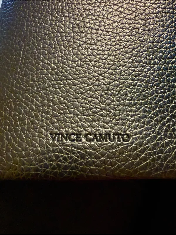 Vince Camuto Pebbled Vegan Leather Luck Tote in black with gray stripe - Image 7