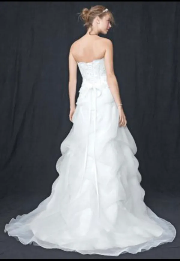 David's Bridal White Organza Wedding Dress - Image 2