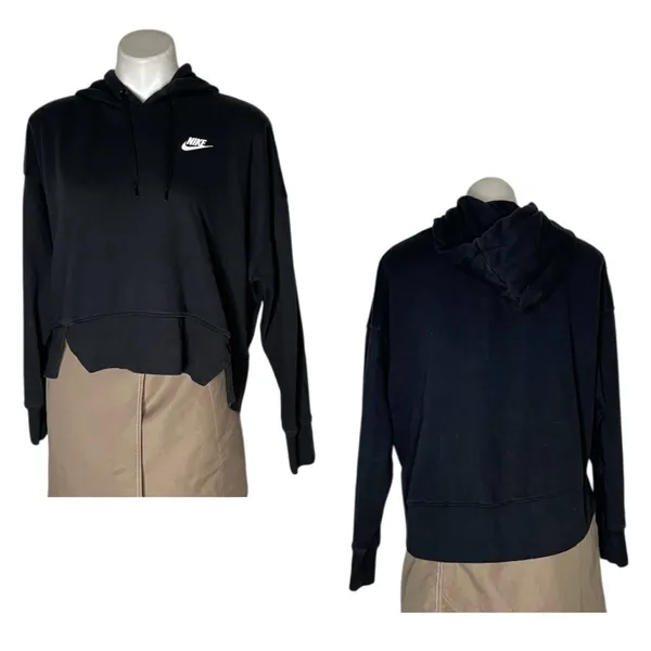 NIKE Navy Blue Hoodie High Low Boxy Cropped Fit Side Slits Womens Size Small - Image 9