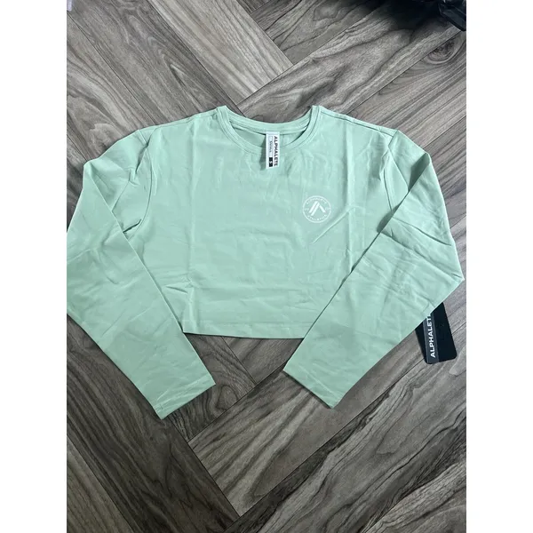 Alphalete Women’s Dynasty Long Sleeve Crop Tee - Pistachio, Size Small - Image 2