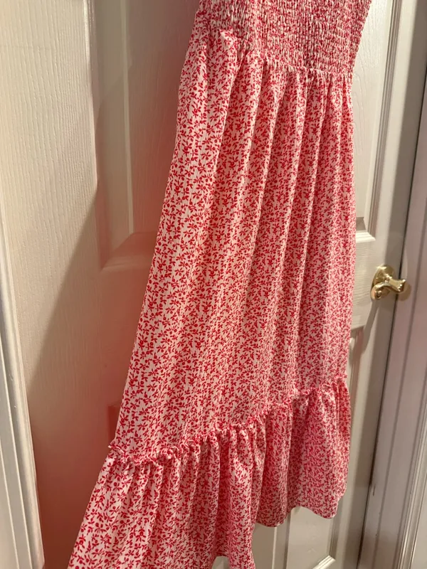 Baltic Born Red & White Floral Tie-Shoulder Smocked Midi Sundress - Image 4