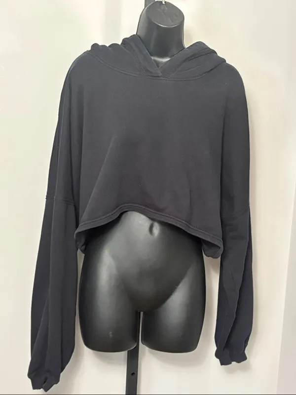 Salvage x Fenty 2X Black Essential Cropped Hoodie with Hood - Image 2
