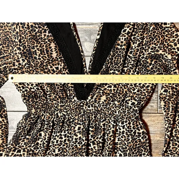 Kendall + Kylie Leopard Print Lace Trim Mini Dress XL Peasant‎ Boho V Neck Short - Image 6