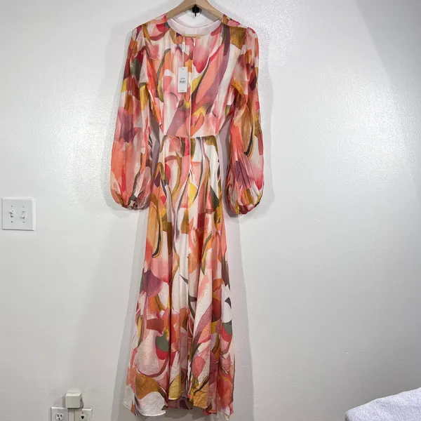 Petal & Pup Laquin Long Sleeve Maxi Dress Abstract Floral Cutout Bow Back Large‎ - Image 4