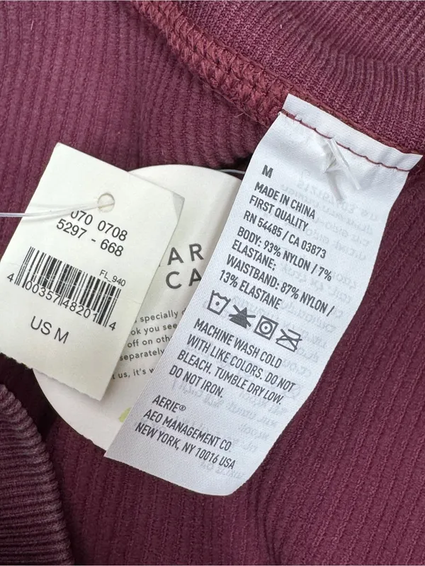 Aerie Offline Main Squeeze Ribbed Waffle Snap Ankle Hi Rise Leggings‎ Maroon M - Image 8