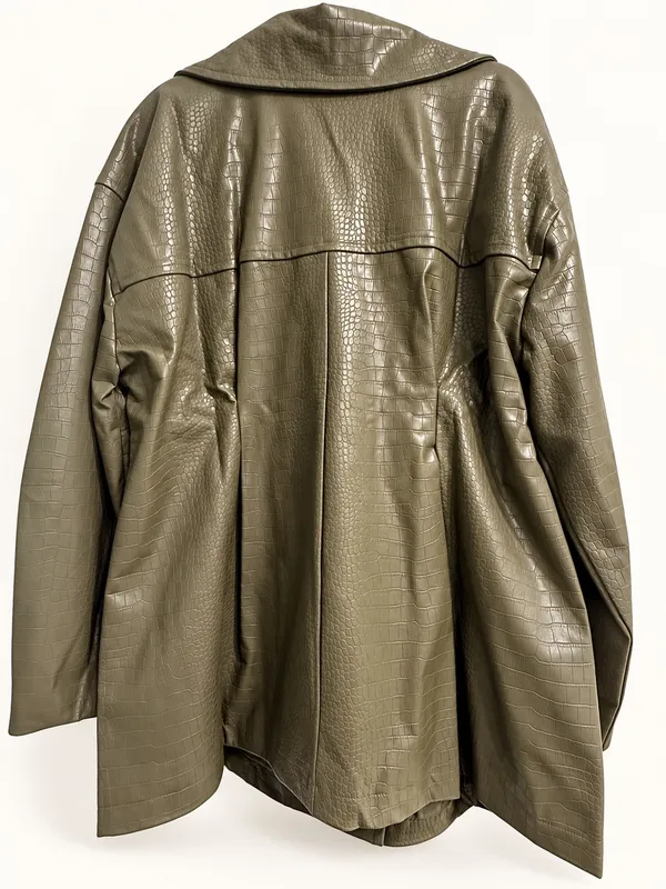 Eloquii Croc Faux Leather Jacket Olive - Image 4