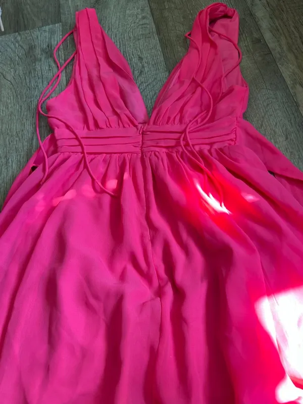 LUCY IN THE SKY Ysabel Chiffon Dress in Hot Pink Sz S Mini with back bow detail - Image 13