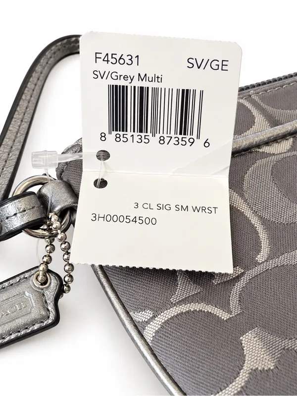 Coach Gray Signature Wristlet - Gray/Light Gray NWT - Image 5