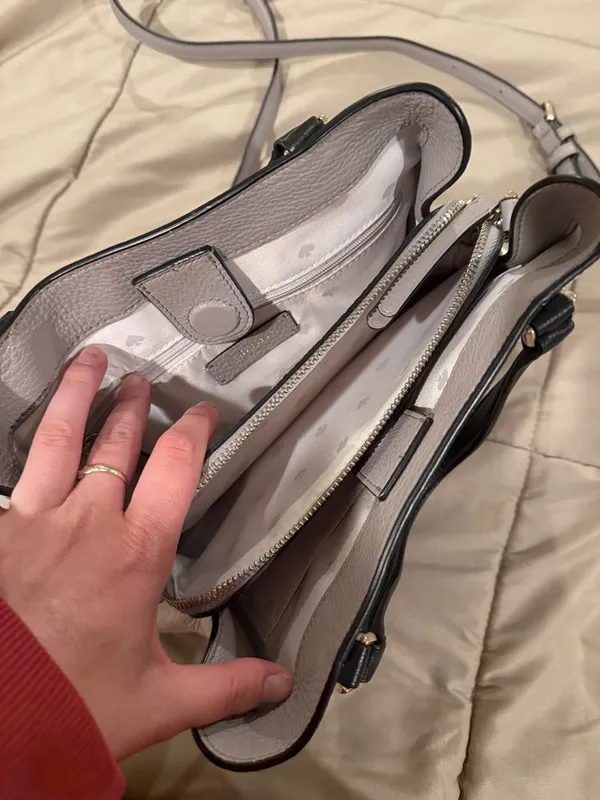 kate spade Two-Tone Pebbled Leather Satchel in Gray, White & Black - Image 2