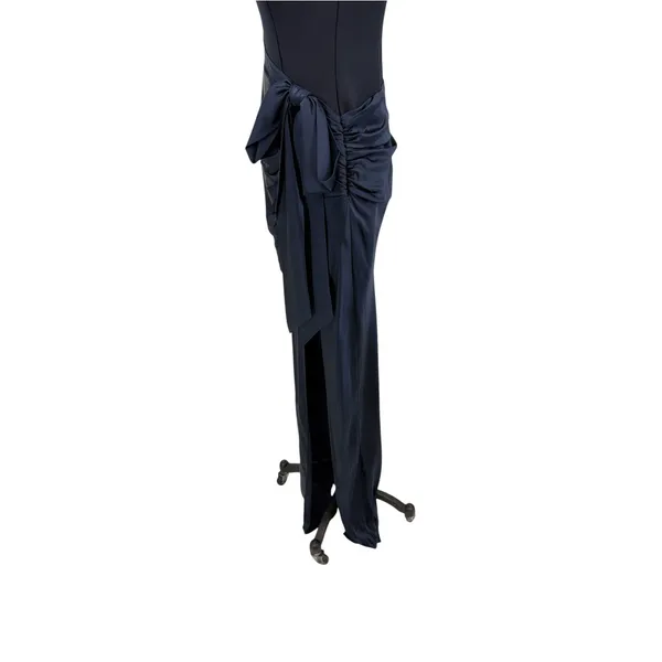 Cinq a Sept Marian Gown Navy Silk Draped Bow Side Slit Maxi Dress NWT Size 6 - Image 9