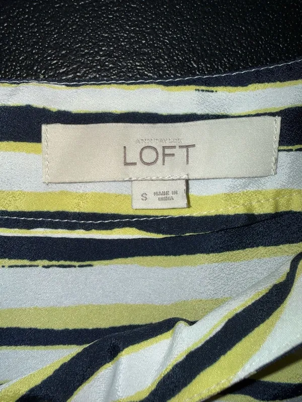 Ann‎ Taylor Loft Women's Striped Short Sleeve Blouse with Back Button Detail - Image 2