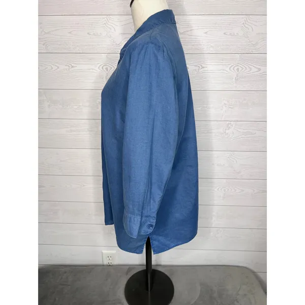 Coldwater Creek 100% Linen Blue Print Button-Up Shirt 3/4 sleeves Size PXL - Image 4