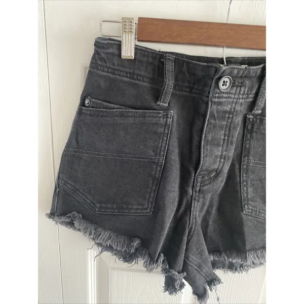 We The Free Curvy High Rise Denim Shorts Size 25 Black‎ Frayed Raw Hem Cotton - Image 2